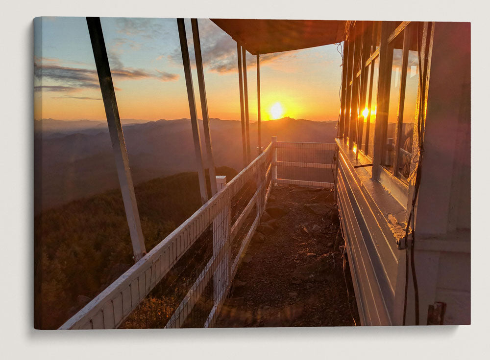 Sunset Behind Tidbits Mountain and West Cascades From Carpenter Mountain Fire Lookout, Oregon, USA