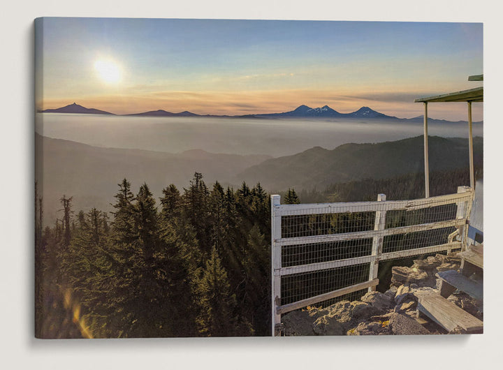 Cascades Mountains and Smoke Inversion From Carpenter Mountain Fire Lookout, Oregon, USA