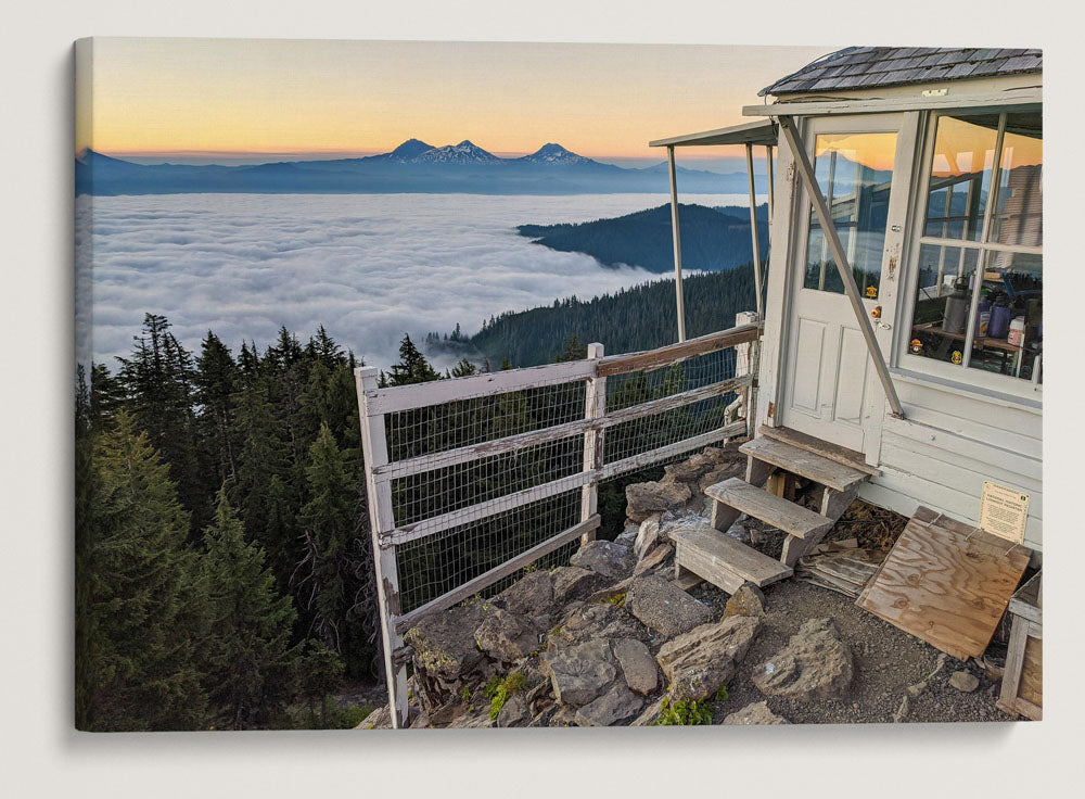 Three Sisters Wilderness and Marine Layer At Sunrise From Carpenter Mountain Fire Lookout, Oregon, USA