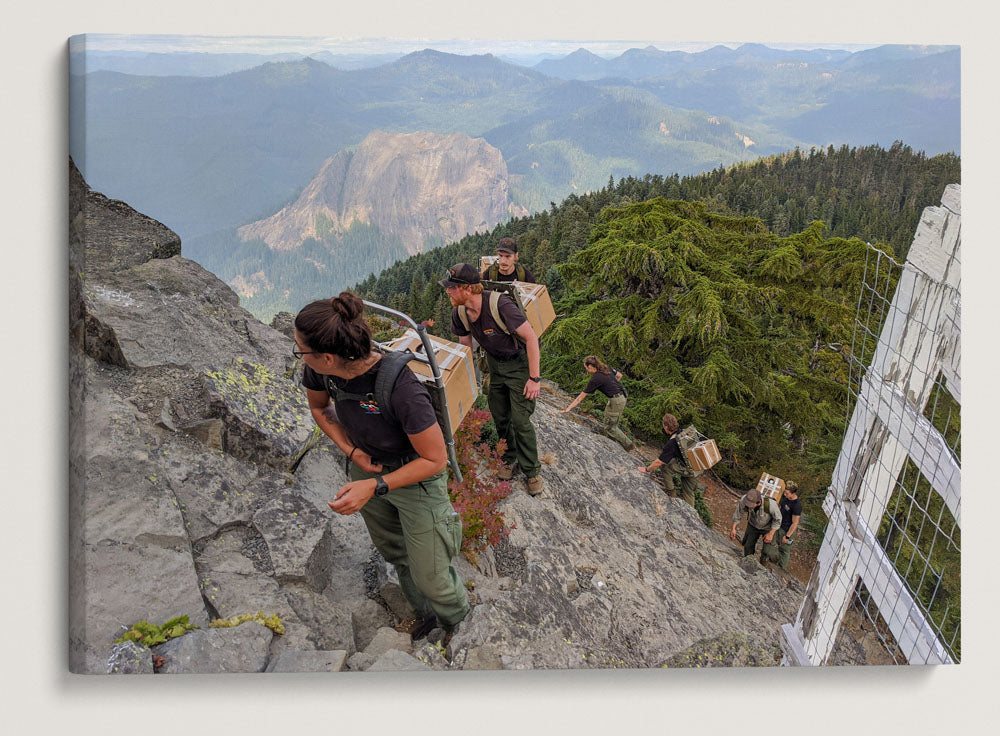 Firefighters Bringing Water To Carpenter Mountain Fire Lookout, HJ Andrews Forest, Oregon, USA