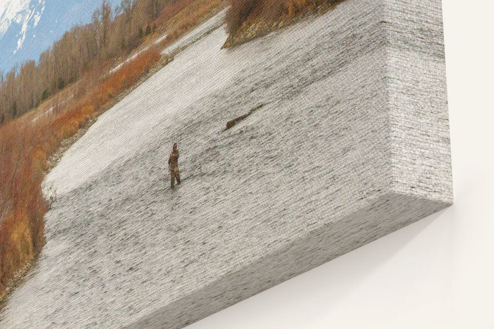 Fisherman and Yellowstone River, Absaroka-Beartooth Wilderness In Background, Montana