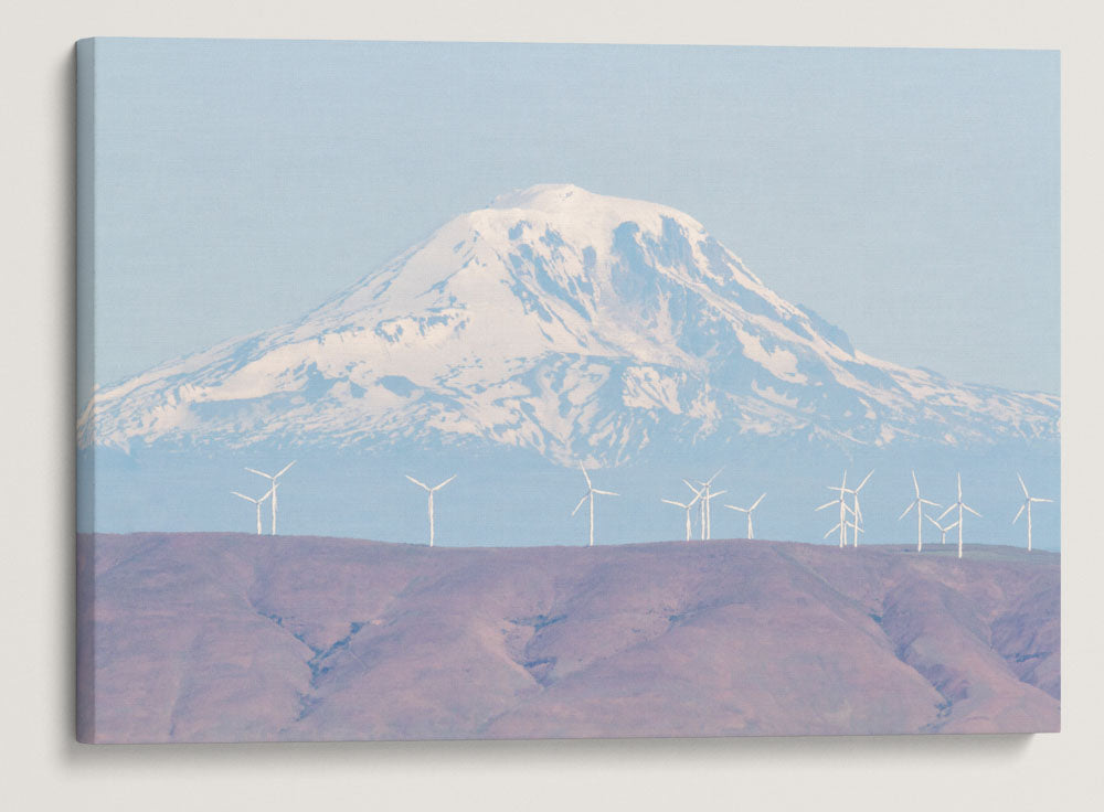 Mount Hood and Wind Turbines, Cottonwood Canyon State Park, Oregon