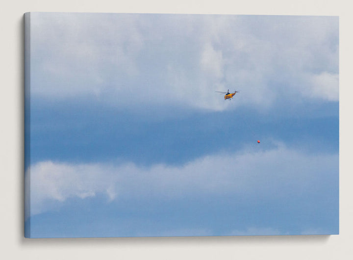 Fire Helicopter and Clouds Over Cascades Mountains, Willamette National Forest, Oregon, USA