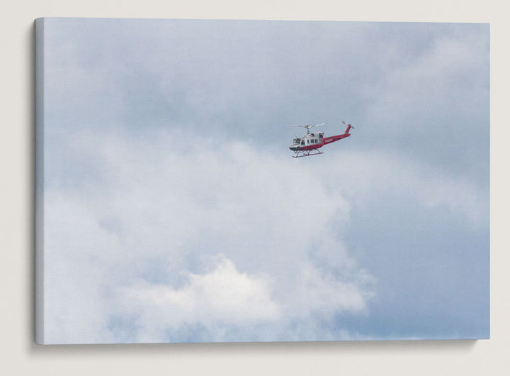 Fire Helicopter and Clouds Over Cascades Mountains, Willamette National Forest, Oregon, USA