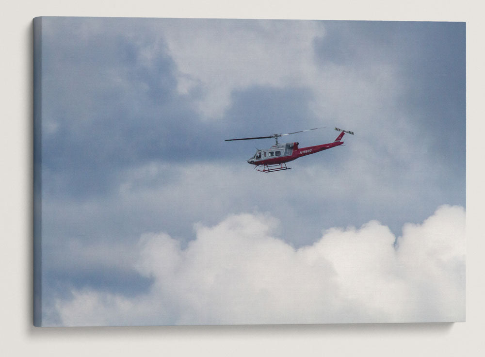 Fire Helicopter and Clouds Over Cascades Mountains, Willamette National Forest, Oregon, USA