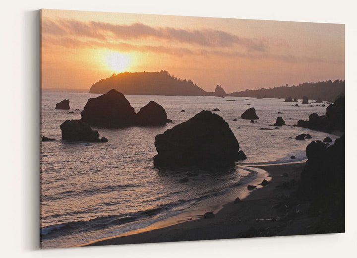 Trinidad Head and offshore rocks at sunset, Trinidad Bay, California