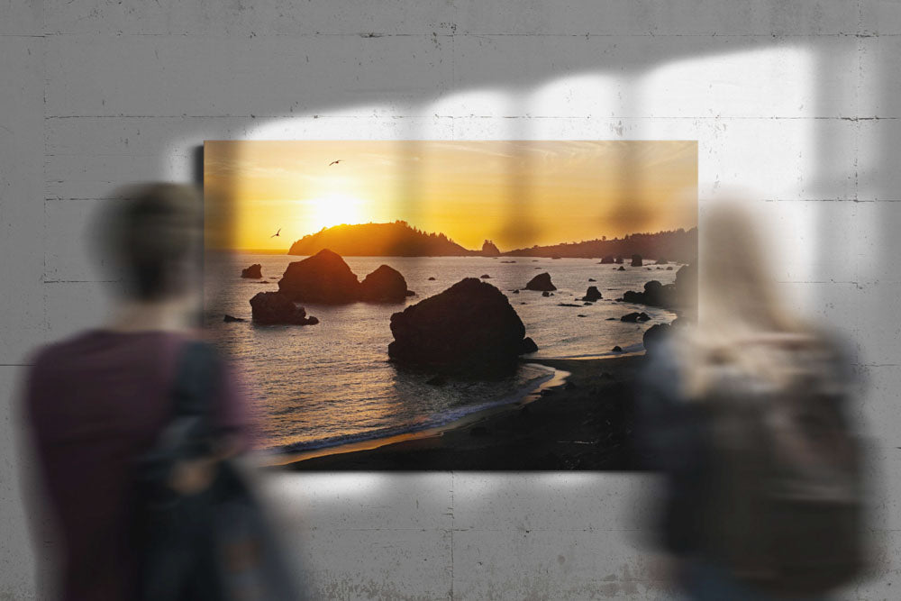 Trinidad Head and offshore rocks at sunset, Trinidad Bay, California