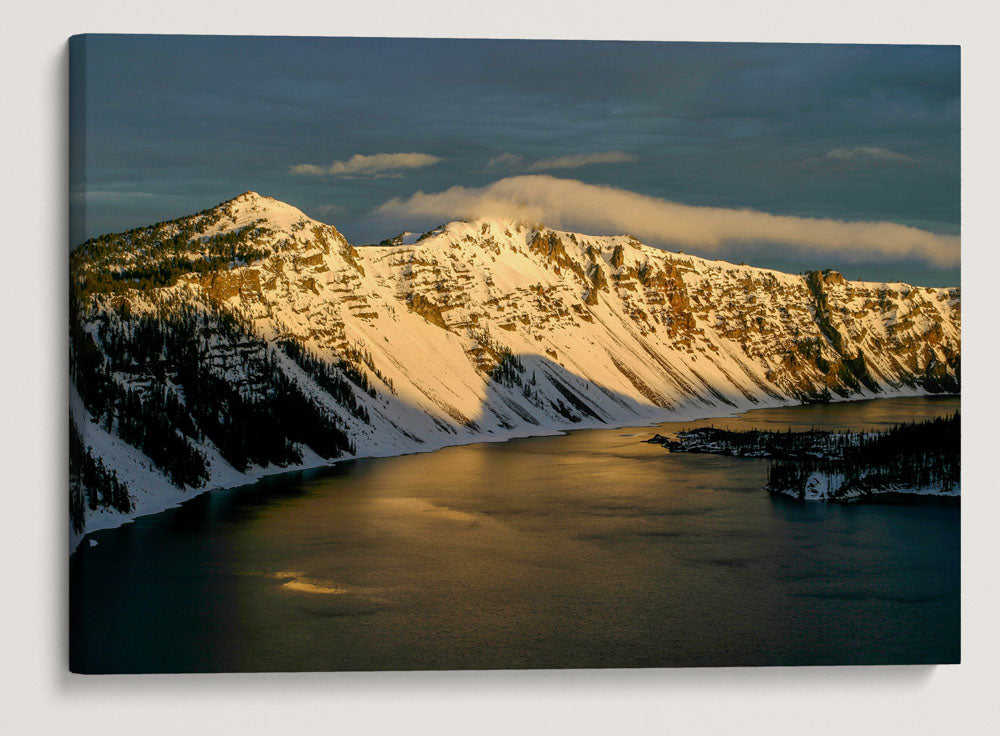 Watchman Peak and Hillman Peak In Winter, Crater Lake National Park, Oregon, USA