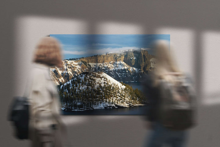 Wizard Island and Llao Rock in winter, Crater Lake National Park, Oregon