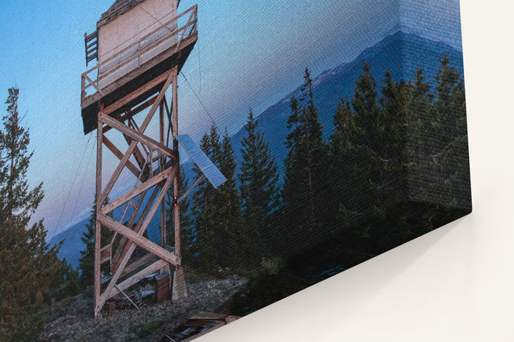 Moonrise and Illahee Rock Fire Lookout At Dusk, Umpqua National Forest, Oregon