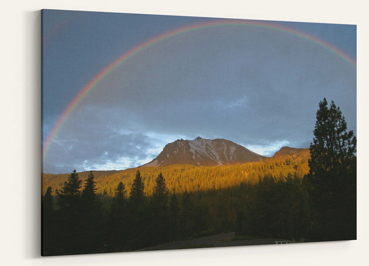 Lassen Peak and early morning rainbow, Lassen Volcanic National Park, California