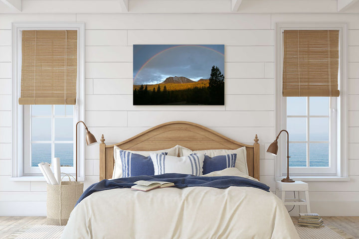 Lassen Peak and early morning rainbow, Lassen Volcanic National Park, California