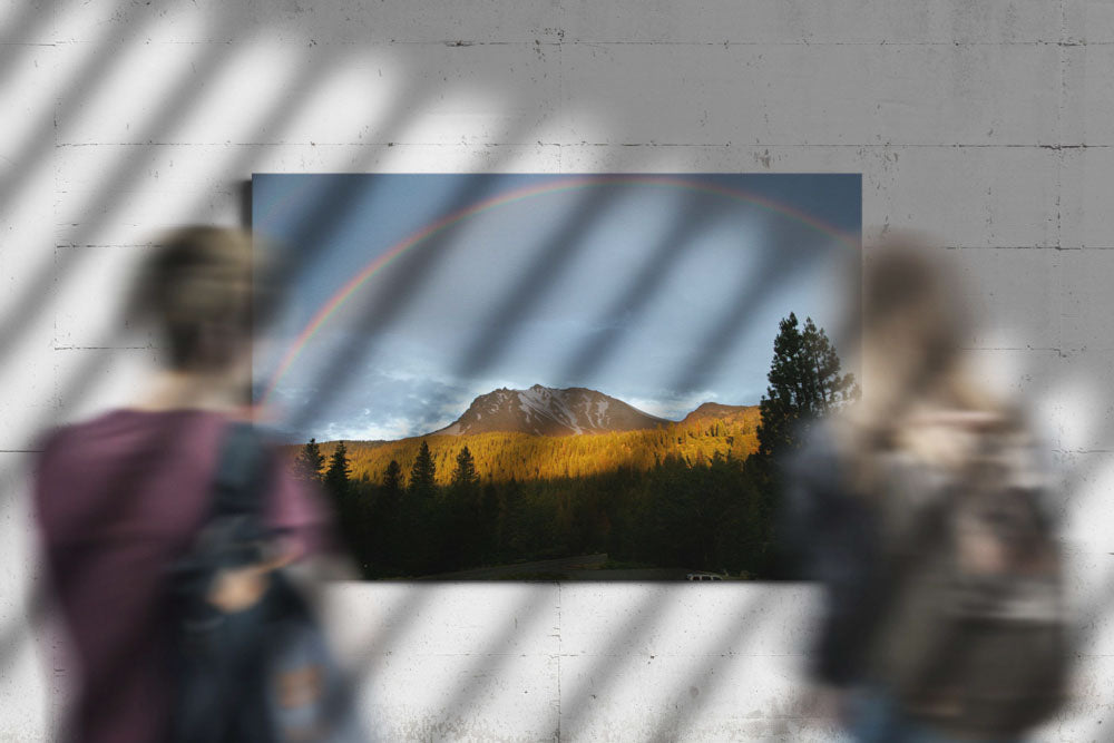 Lassen Peak and early morning rainbow, Lassen Volcanic National Park, California