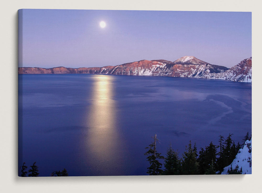 Moonrise Over Crater Lake and East Rim, Crater Lake National Park, Oregon