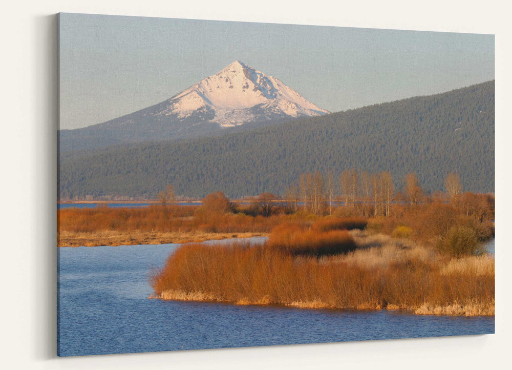 Agency Lake fall colors and Snow-capped Mount McLoughlin, Oregon