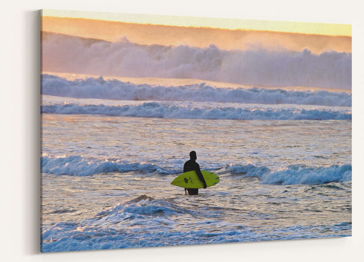 Surfer and Surf at Sunset, Oregon Dunes, Oregon
