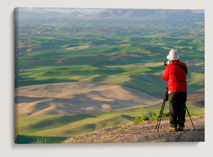 Photographer and Palouse Hills, Steptoe Butte State Park, Washington