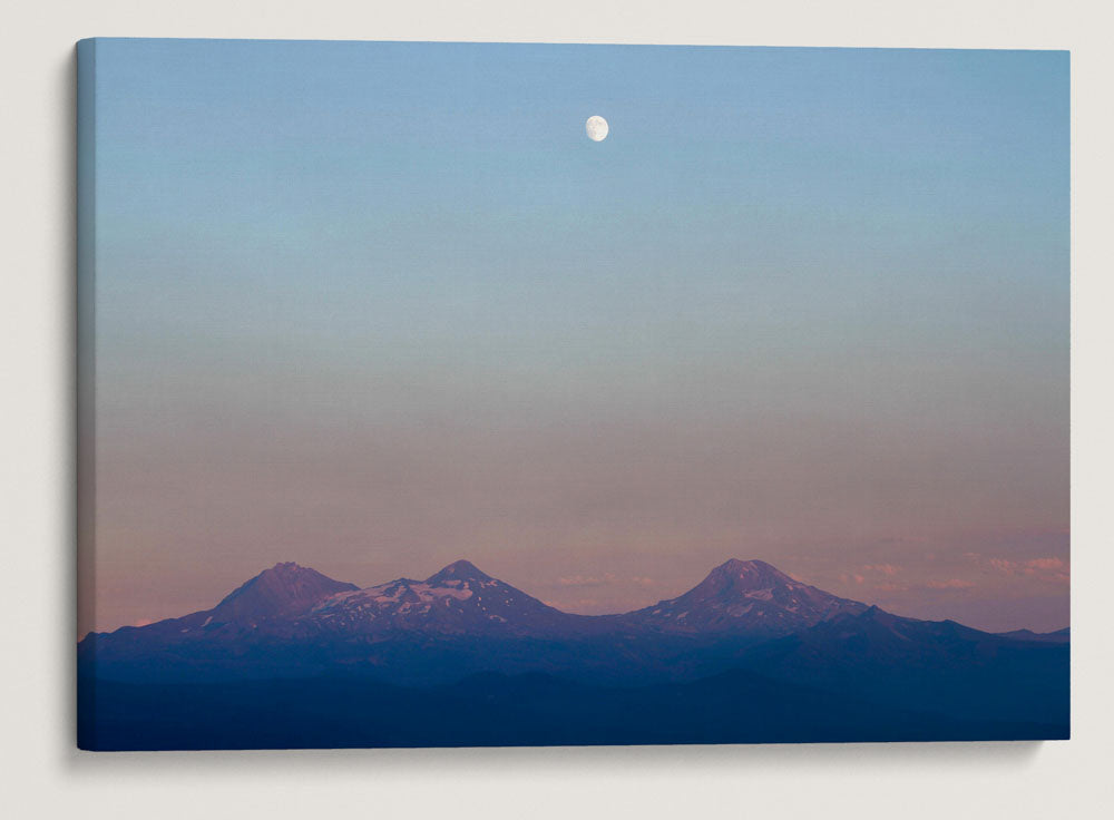 Full Moonrise and Three Sisters at Sunset, Three Sisters Wilderness, Oregon, USA