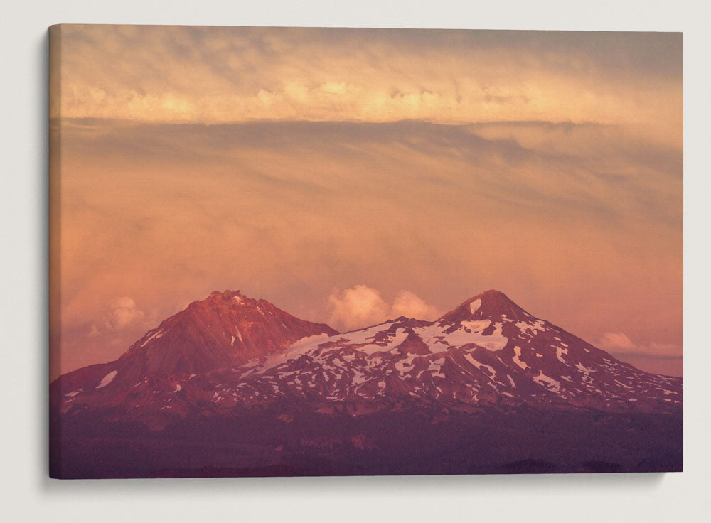 North Sister and Middle Sister With Clouds At Sunset, Three Sisters Wilderness, Oregon