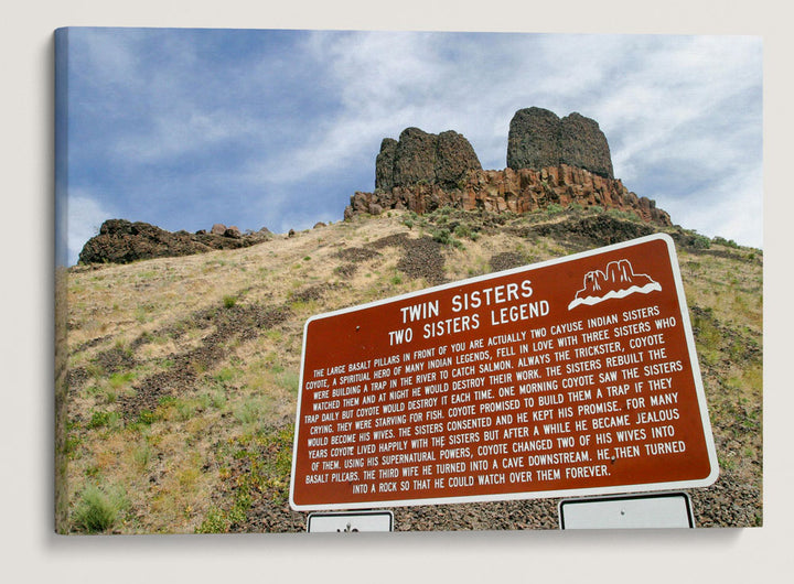 Twin Sisters Native American Legend and basalt pillars, Washington, USA