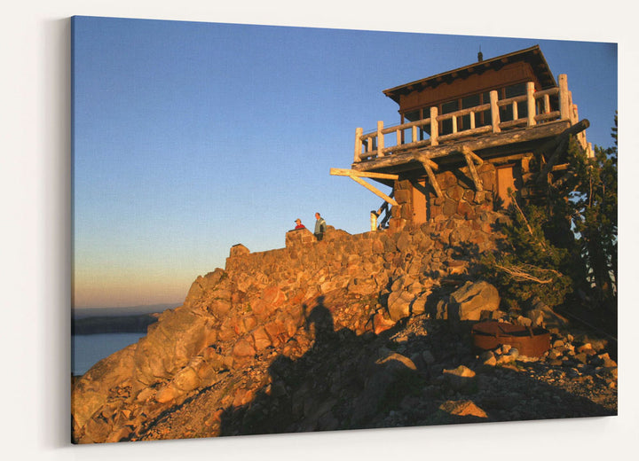 The Watchman fire lookout at sunset, Crater Lake National Park, Oregon