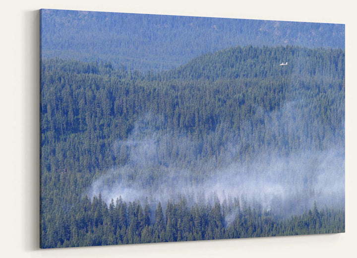 Bybee Wildfire and Spotter Plane, Crater Lake National Park, Oregon