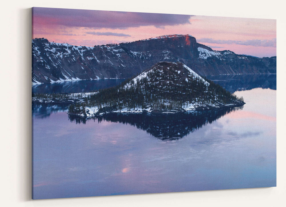 Wizard Island and the West Rim at sunset, Crater Lake National Park, Oregon