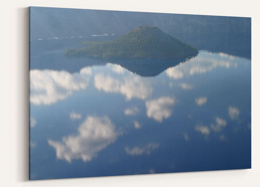 Wizard Island and cumulus cloud reflections, Crater Lake National Park, Oregon