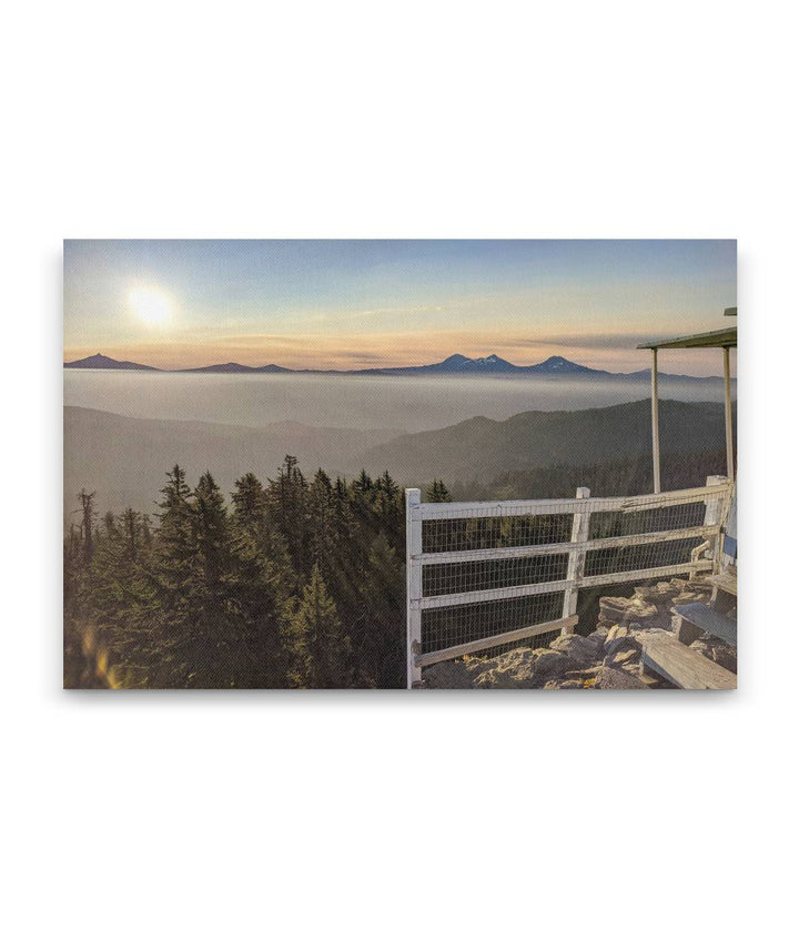 Cascades Mountains and Smoke Inversion From Carpenter Mountain Fire Lookout, Oregon, USA