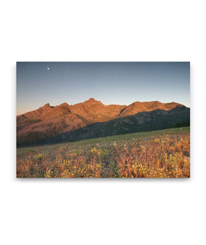 Moonrise at sunrise over Seven Devils Mountains, Idaho