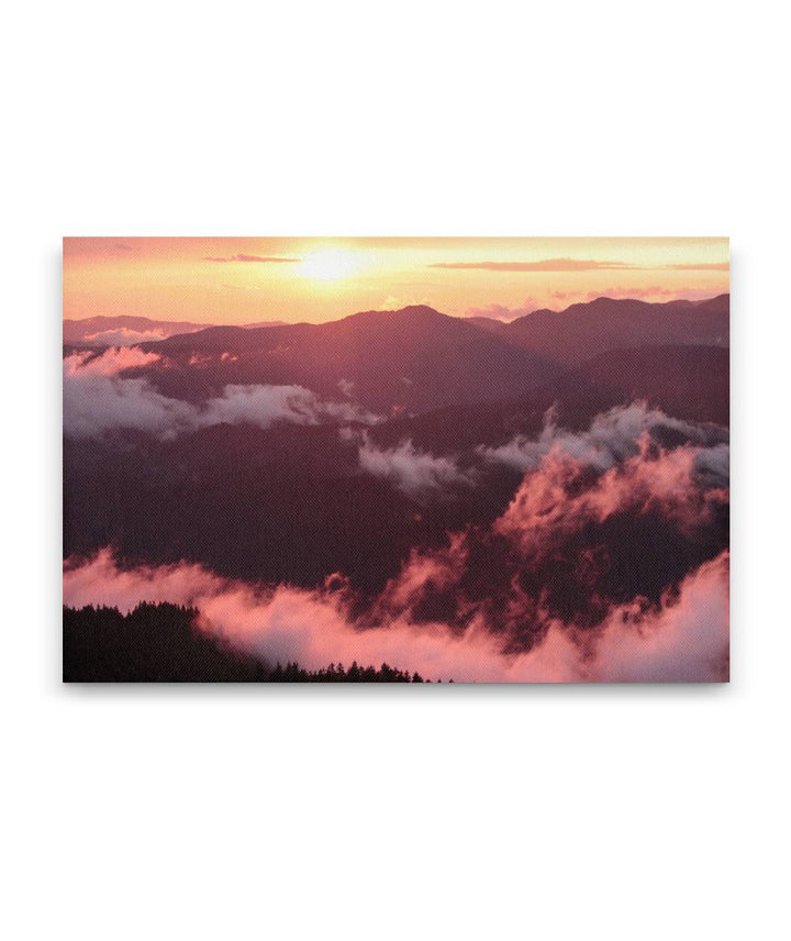 Low Clouds At Sunset Over West Cascades Mountains, Willamette Forest, Oregon