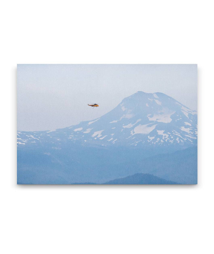 Helicopter Traveling to Wildfire, South Sister in Background, Oregon