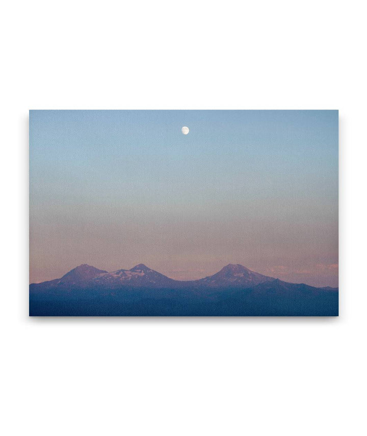 Full Moonrise and Three Sisters at Sunset, Three Sisters Wilderness, Oregon, USA