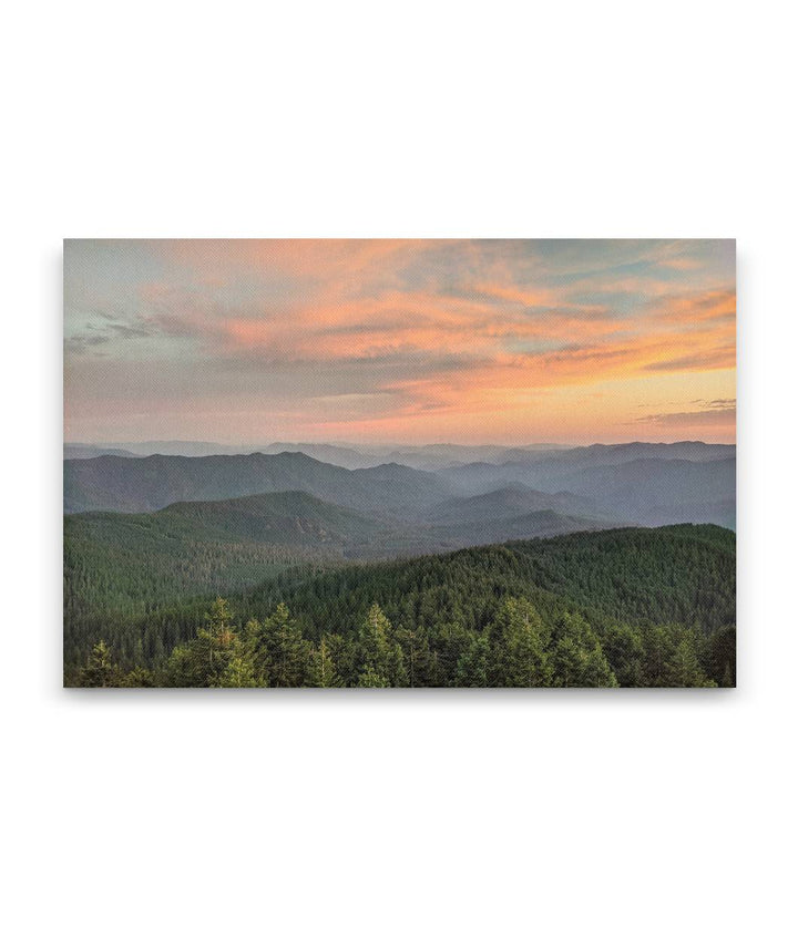 Sunset Over West Cascades Mountains, HJ Andrews Forest, Willamette National Forest, Oregon, USA