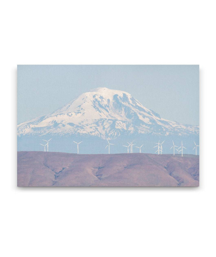 Mount Hood and Wind Turbines, Cottonwood Canyon State Park, Oregon