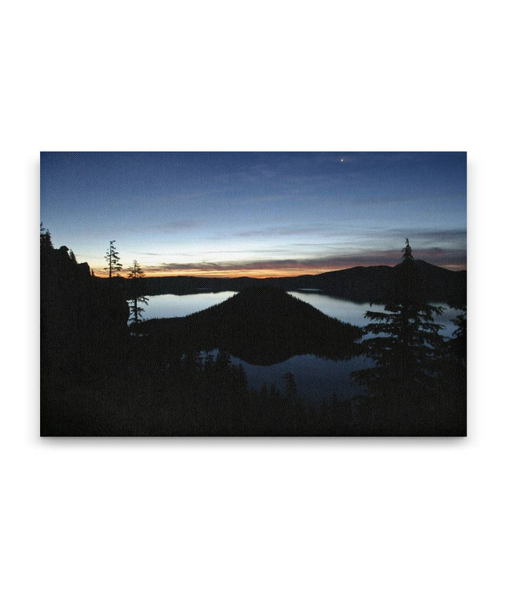 Silhouetted Wizard Island At Sunrise, Crater Lake National Park, Oregon, USA