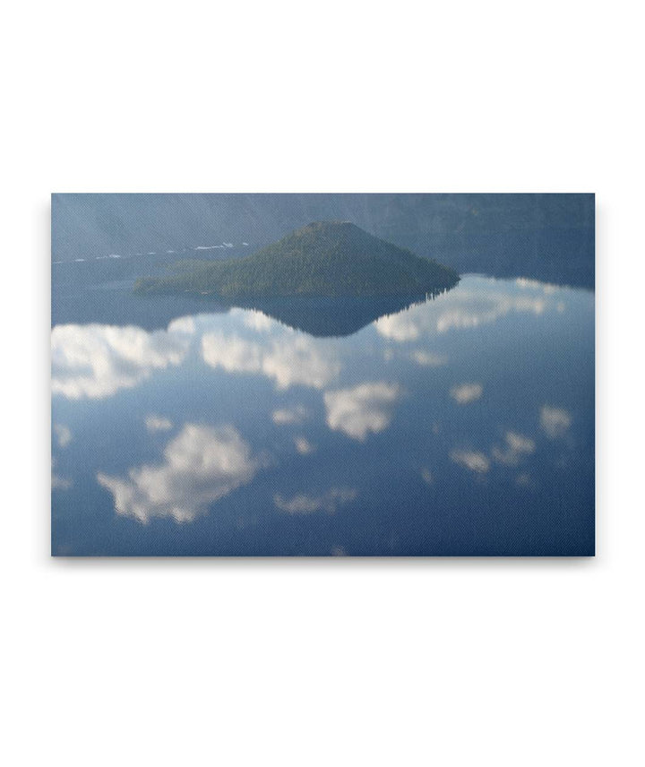 Wizard Island and cumulus cloud reflections, Crater Lake National Park, Oregon