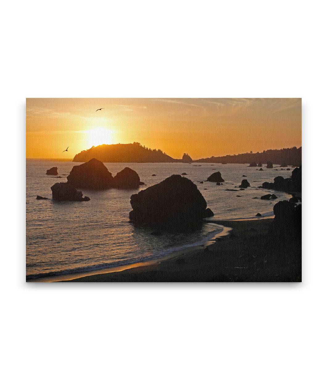 Trinidad Head and offshore rocks at sunset, Trinidad Bay, California