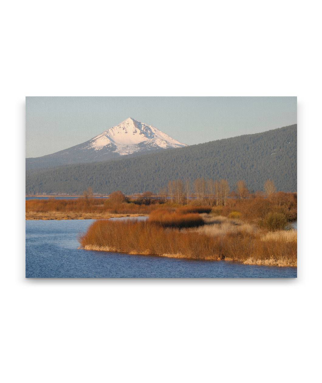 Agency Lake fall colors and Snow-capped Mount McLoughlin, Oregon