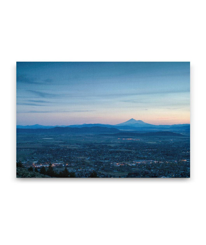 Klamath Falls Cityscape At Sunset With Mount Shasta, Hogback Mountain, Klamath Falls, Oregon