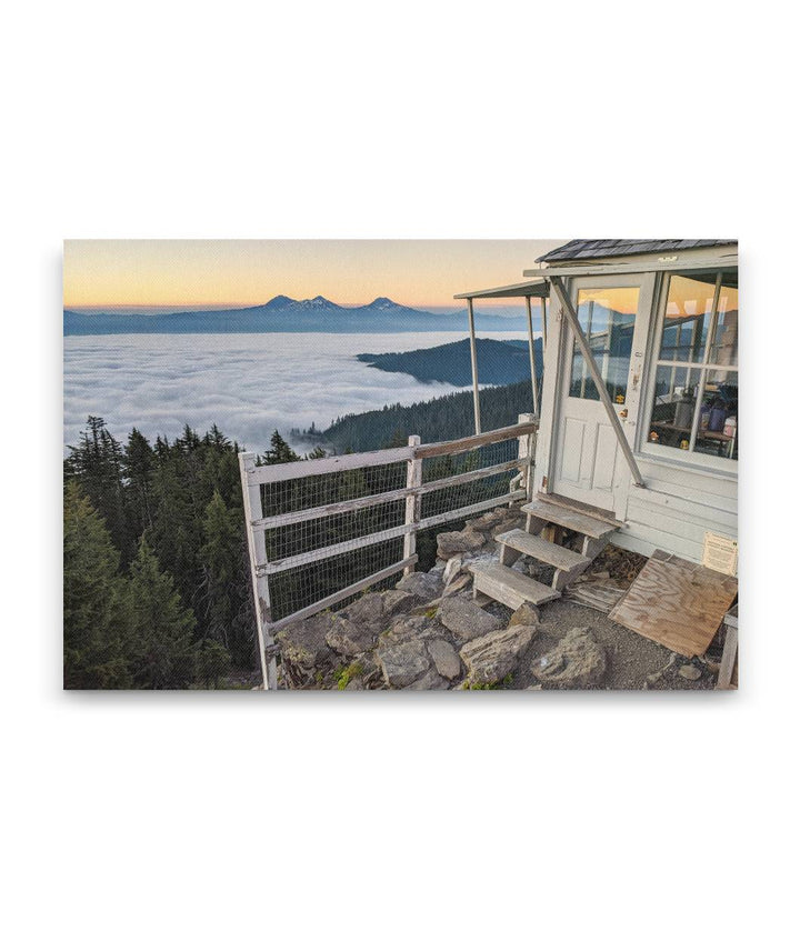 Three Sisters Wilderness and Marine Layer At Sunrise From Carpenter Mountain Fire Lookout, Oregon, USA