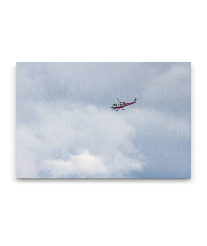 Fire Helicopter and Clouds Over Cascades Mountains, Willamette National Forest, Oregon, USA