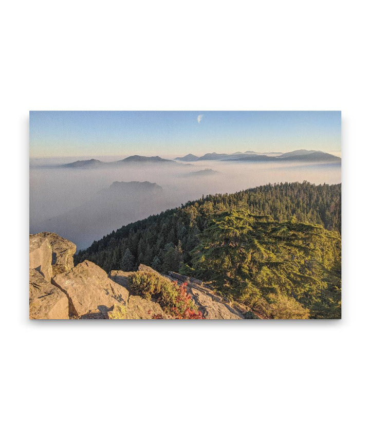 Smoke Inversion Over Wolf Rock and West Cascades From Carpenter Mountain Fire Lookout, Willamette National Forest, Oregon, USA