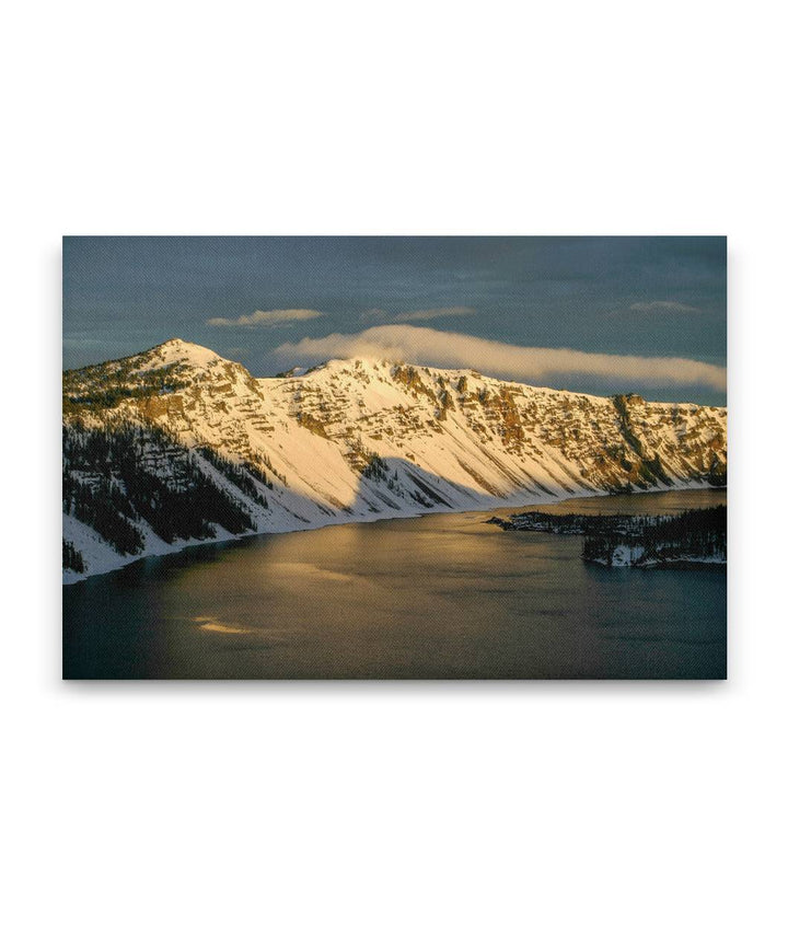 Watchman Peak and Hillman Peak In Winter, Crater Lake National Park, Oregon, USA