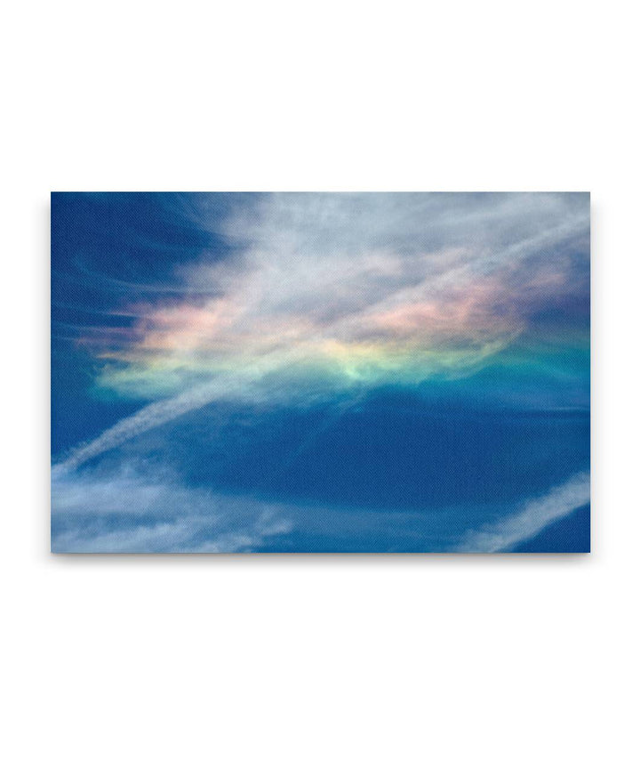 Iridescent cirrus Clouds and jet contrails, Carpenter Mountain, Oregon