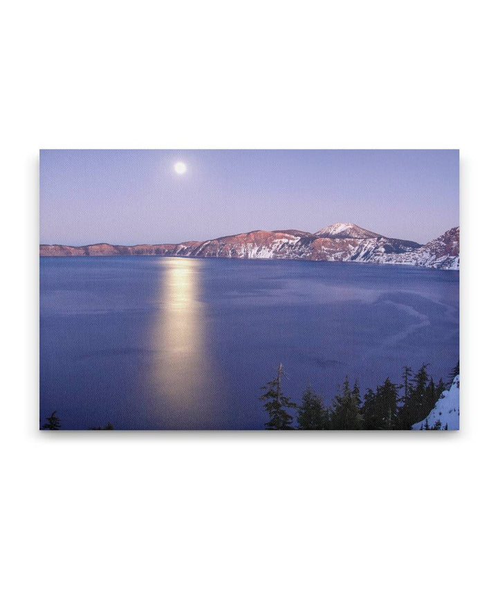 Moonrise Over Crater Lake and East Rim, Crater Lake National Park, Oregon